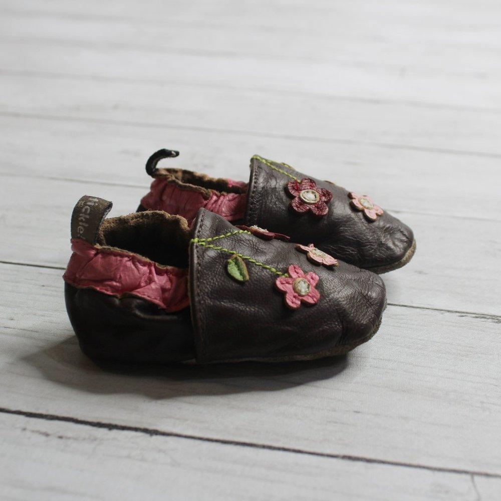 Tommy Tickle Baby Girl Genuine Leather Soft Sole Crib Shoes Brown 0-6 Mo